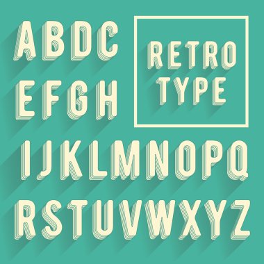 Retro poster alfabe. Retro font gölge ile. Latin alfabesi le