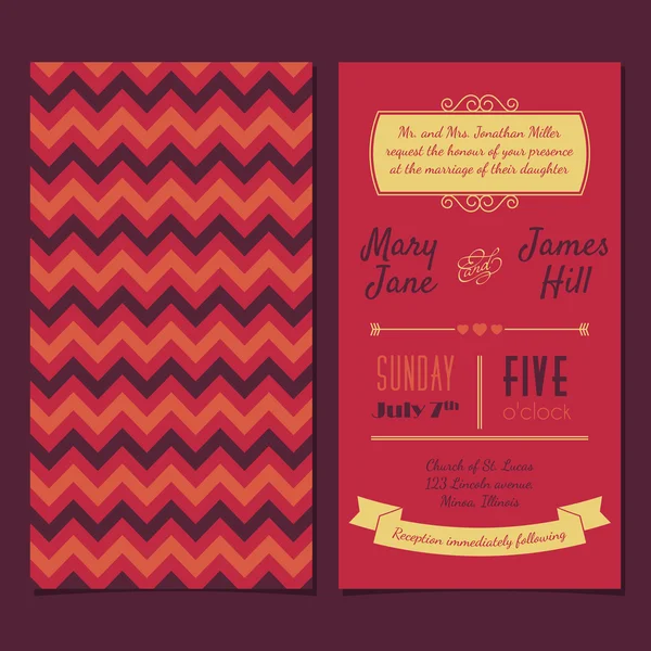 Vector Vintage Tarjeta de invitación con zigzag de fondo, letras , — Vector de stock