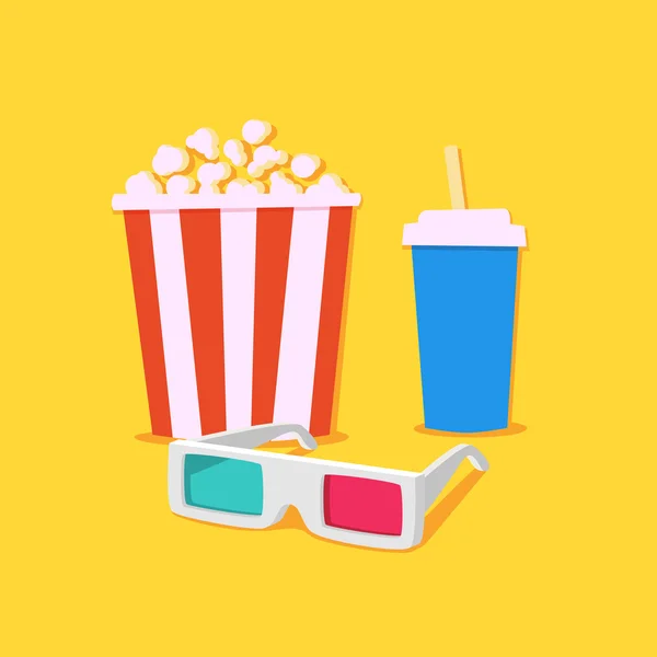 Movie 3D con popcorn e bevande — Vettoriale Stock