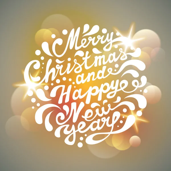 Feliz Navidad y Feliz Año Nuevo tipografía, escritura a mano. Ligh. — Archivo Imágenes Vectoriales