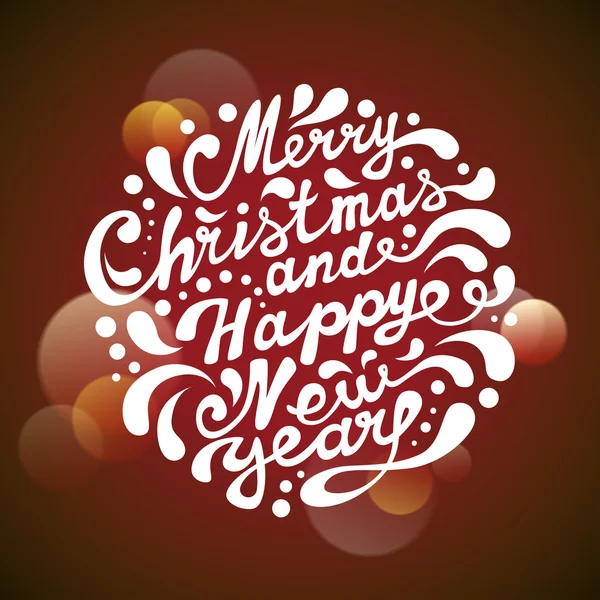 Merry Christmas and Happy New Year typography, handwriting. Ligh — Stock Vector