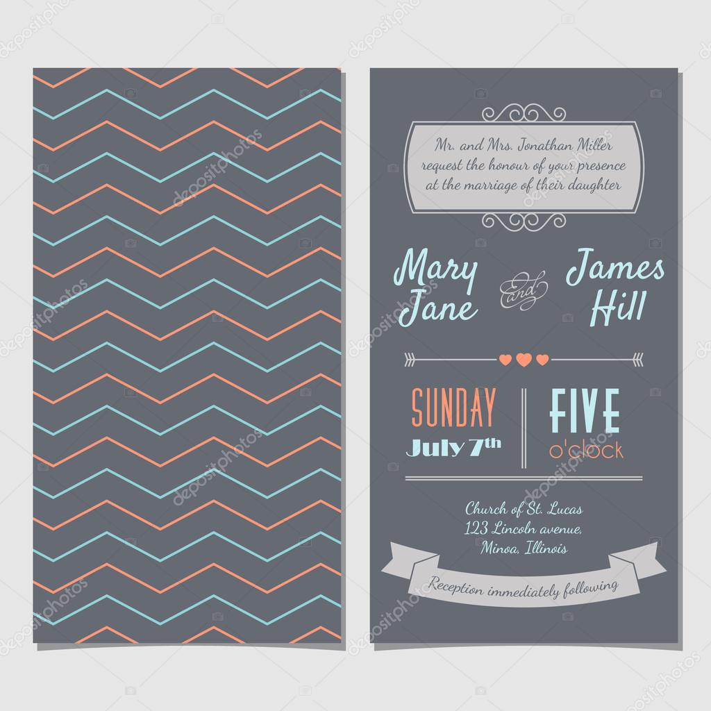 Vector Vintage Invitation card with background zigzag, letters, 