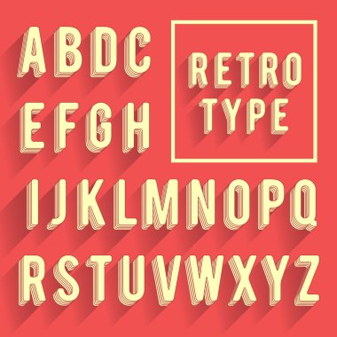 Retro poster alfabe. Retro font gölge ile. Latin alfabesi le