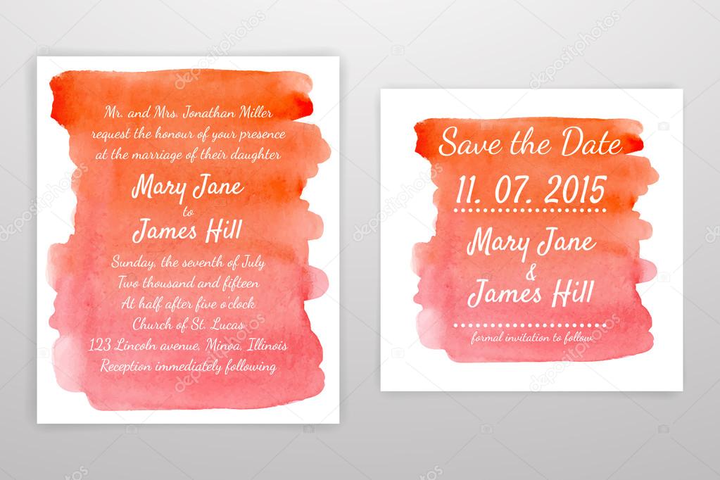 Set of Wedding Invitation with watercolor background