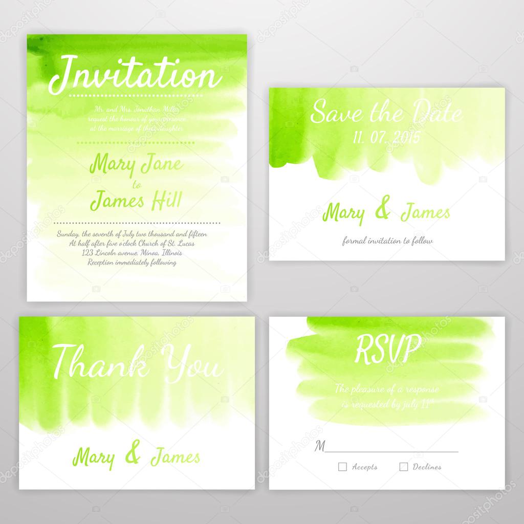 Set of Wedding Invitation with watercolor background