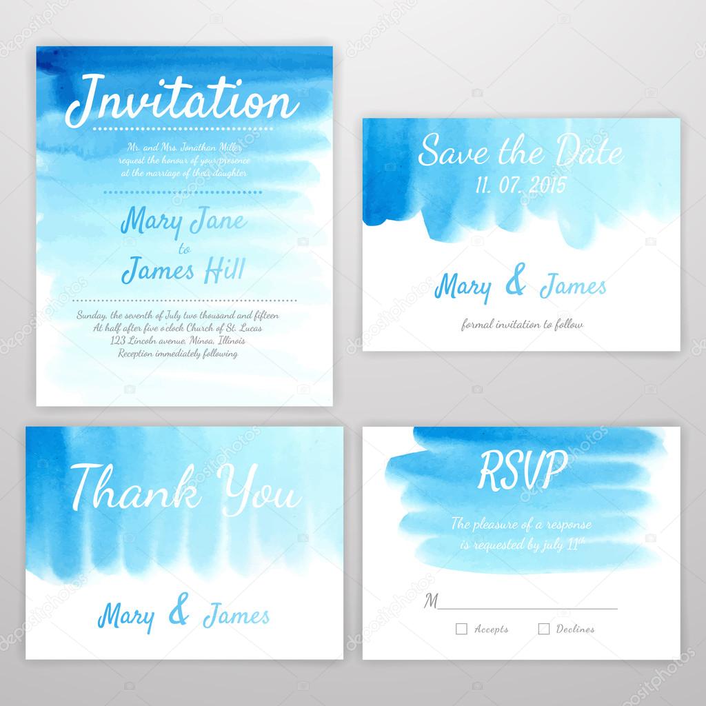 Set of Wedding Invitation with watercolor background. Template W