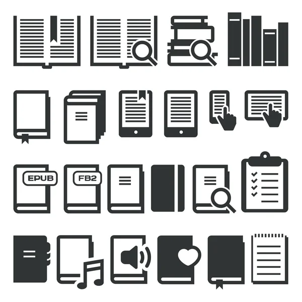 Buchsymbole, E-Books, Lesen auf verschiedenen Geräten. Vektorsymbole — Stockvektor