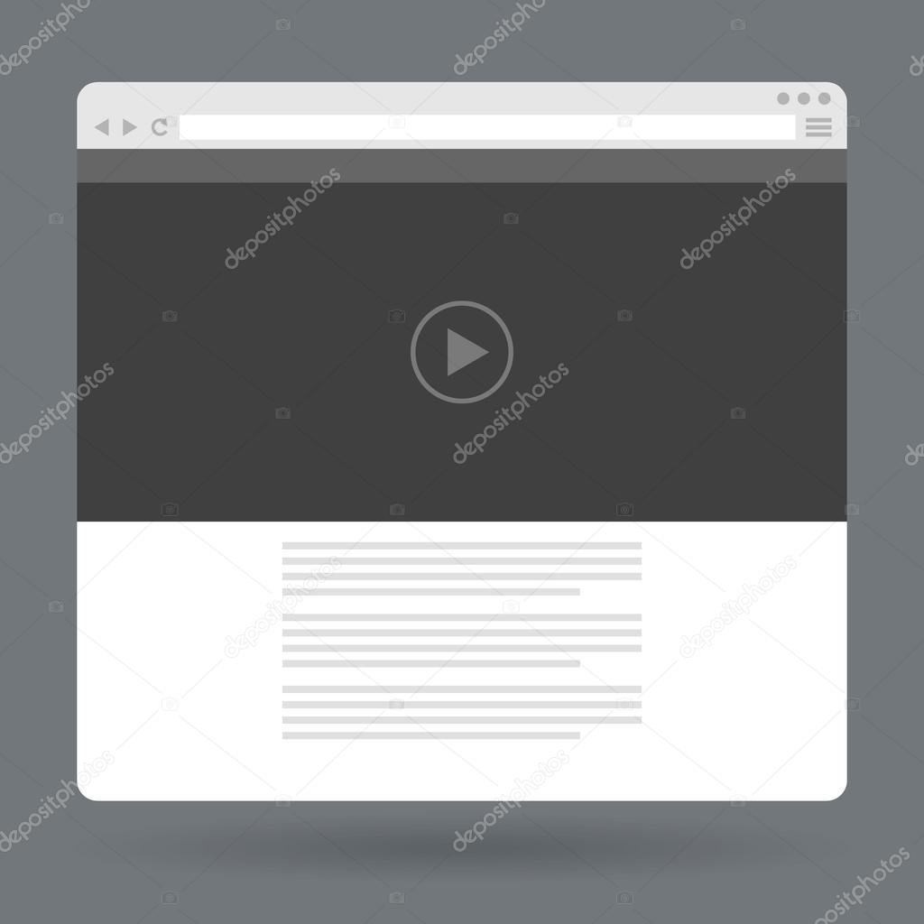 Flat browser window with video player online