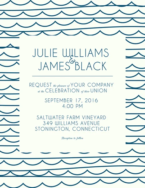 Hochzeitseinladungskarte mit abstraktem Wasser Hintergrund — Stockvektor