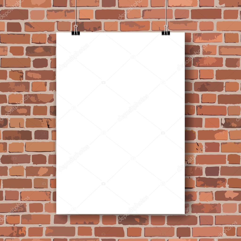 Blank paper poster on red brick wall