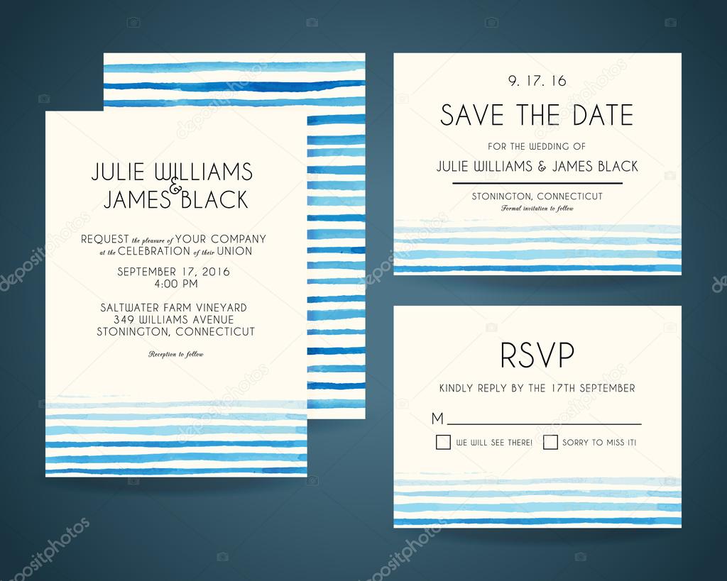 Vector set Wedding invitation cards with watercolor background