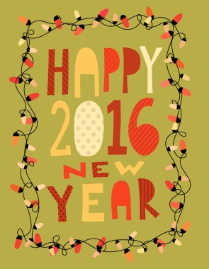 Happy 2016 yeni yıl kartı garland ile