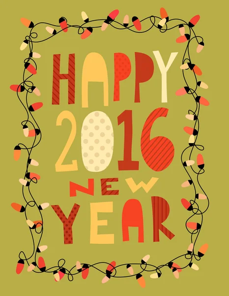 Felice anno nuovo 2016 carta con ghirlanda — Vettoriale Stock