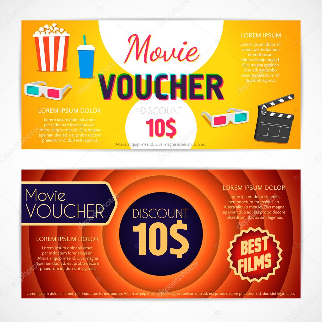 Discount voucher movie template, cinema gift certificate, coupon
