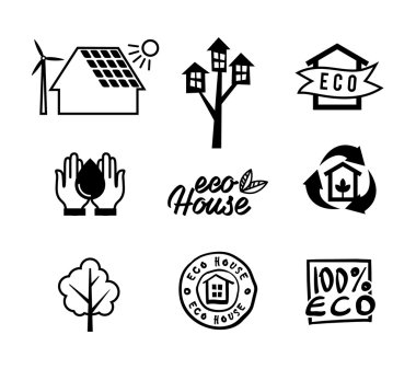 Tasarruf enerji ve su, çöp geri dönüşüm simgeler Eko ev, ayarla