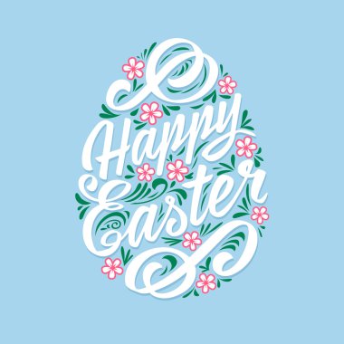 Mutlu Paskalya kartı, el-çizim yazı tebrik. Tipografi yazıt