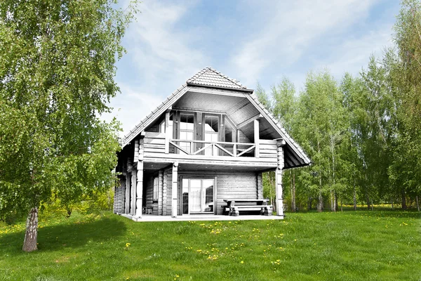 Black and white wooden cottage. — Stock Photo, Image