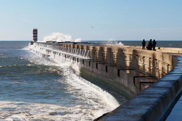 Waves on brekwater in Porto, Portugal. — Stock Photo, Image