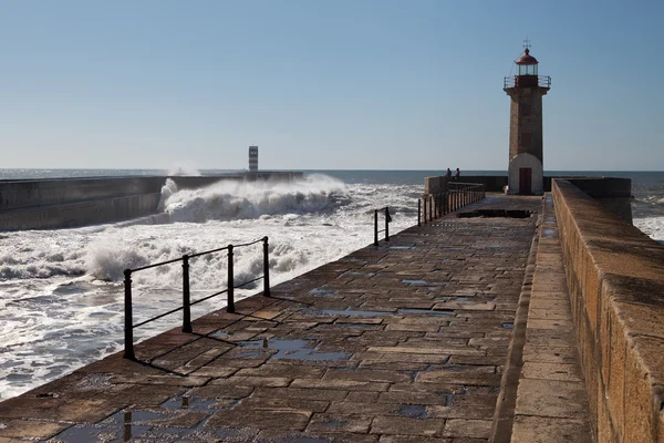 Waves on brekwater in Porto, Portugal. — Stock Photo, Image