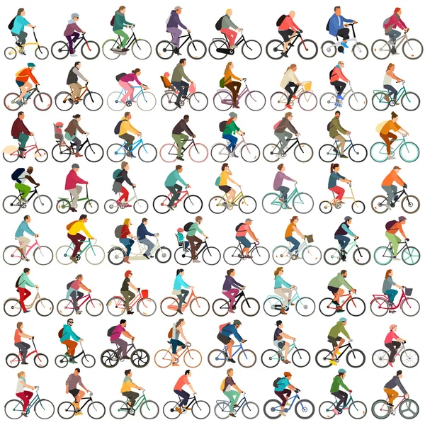 Kleurrijke set van fietsers — Stockvector