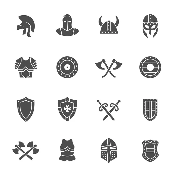 Conjunto de iconos de armadura medieval — Vector de stock