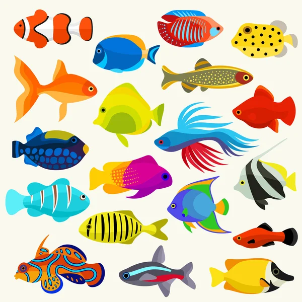 Colorido conjunto de peces — Vector de stock