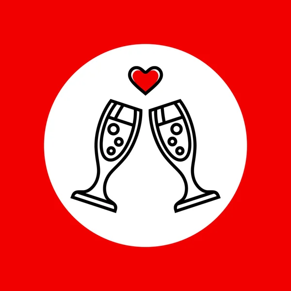 Champagne glasses with heart icon — Stock Vector