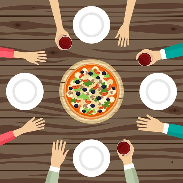 Gente comiendo pizza — Vector de stock