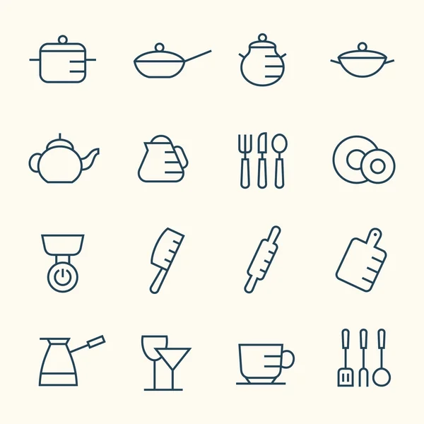 Ikony kuchyňského nádobí — Stockový vektor