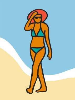 kadın bir plajda bikini