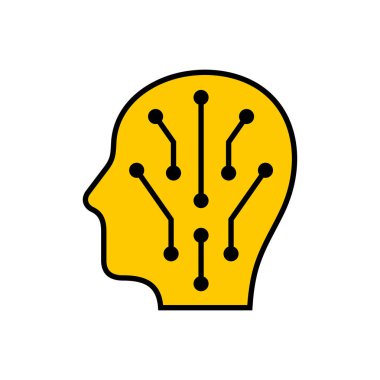 Yapay zeka konsept vektör çizimi. Sinirsel ağlı insan profili.