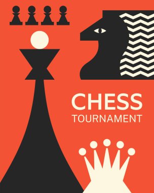 Satranç turnuvası için poster. Soyut satranç tasarımı vektör çizimi.