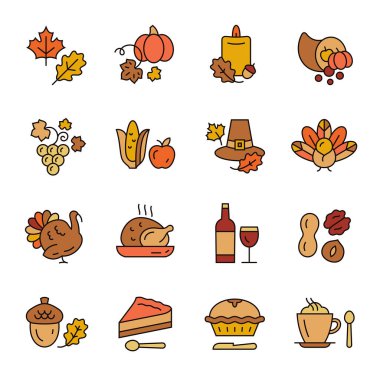 Şükran Günü tatil simgesi seti