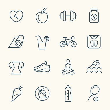 Fitness line icons clipart