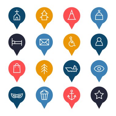 Map locations icons set clipart