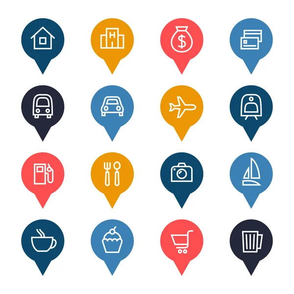 Kaart van locaties icons set — Stockvector