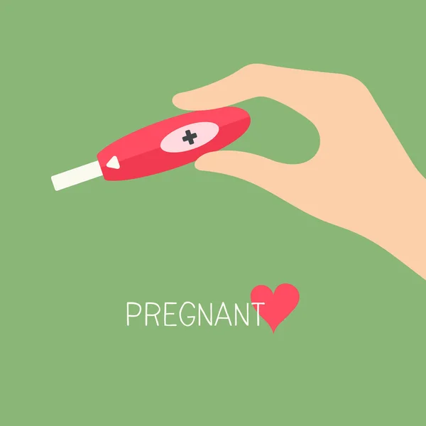 Frau hält Schwangerschaftstest in der Hand — Stockvektor