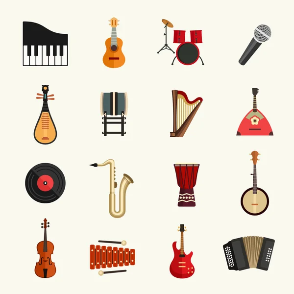 Conjunto de iconos de instrumentos musicales — Vector de stock