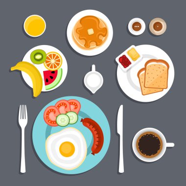 Kahvaltı set düz illüstrasyon
