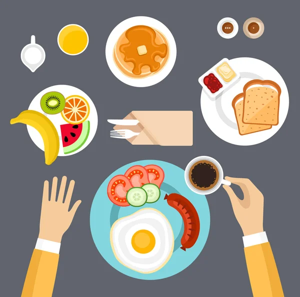 Breakfast set. Top view. — Stock Vector