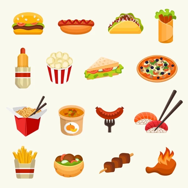 Set icone fast food — Vettoriale Stock