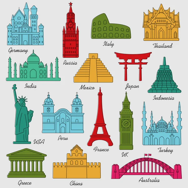 Simboli dei monumenti mondiali — Vettoriale Stock