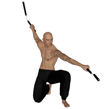 Kung Fu monk ile nunchaku