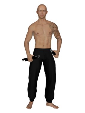 Kung Fu monk ile nunchaku