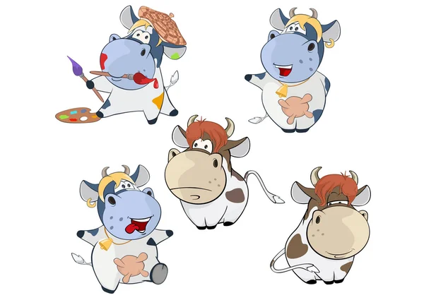 Set of Cartoon Cute Cows — Stock Vector
