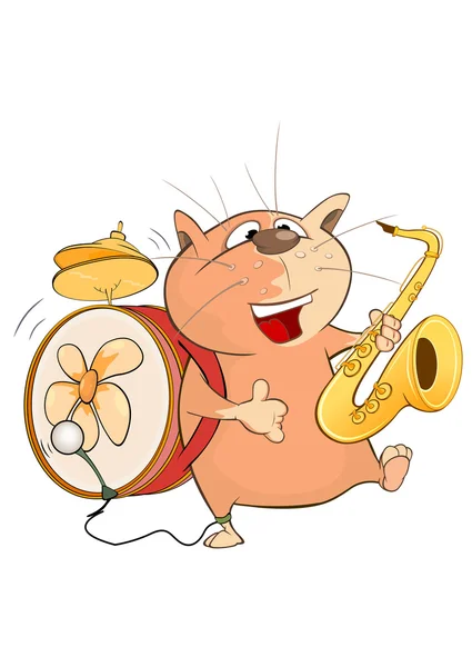 Cute Cat One-Man Band — Stock Vector