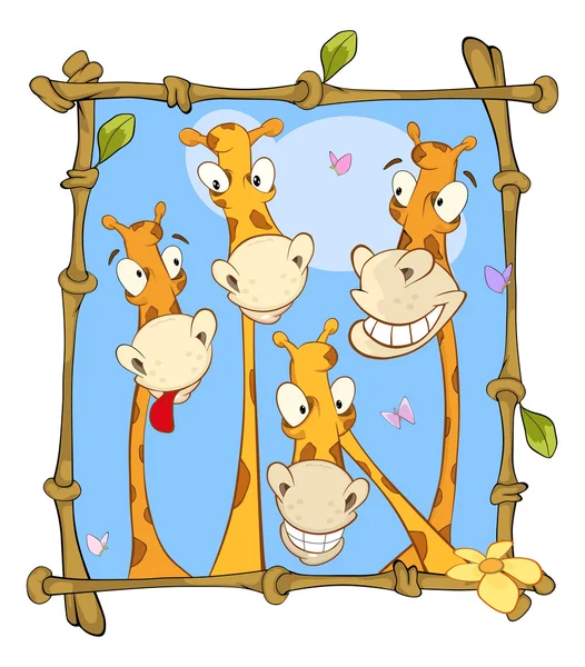 Feliz retrato da família Giraffes — Vetor de Stock