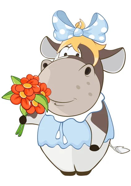 Vache mignonne et fleurs — Image vectorielle