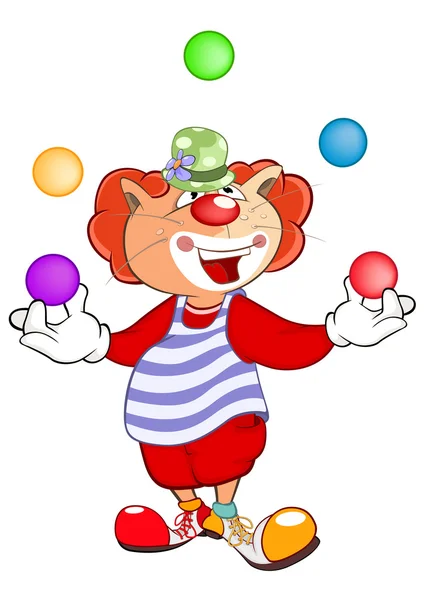 Cute Cat Clown Juggler — Stockvector