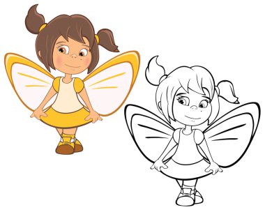 Senin için Sevimli Çizgi Film Karakteri Küçük Cadı Tasarım ve Bilgisayar Oyunu 'nun Vektör İllüstrasyonu. Renklendirme Kitabı Özeti 